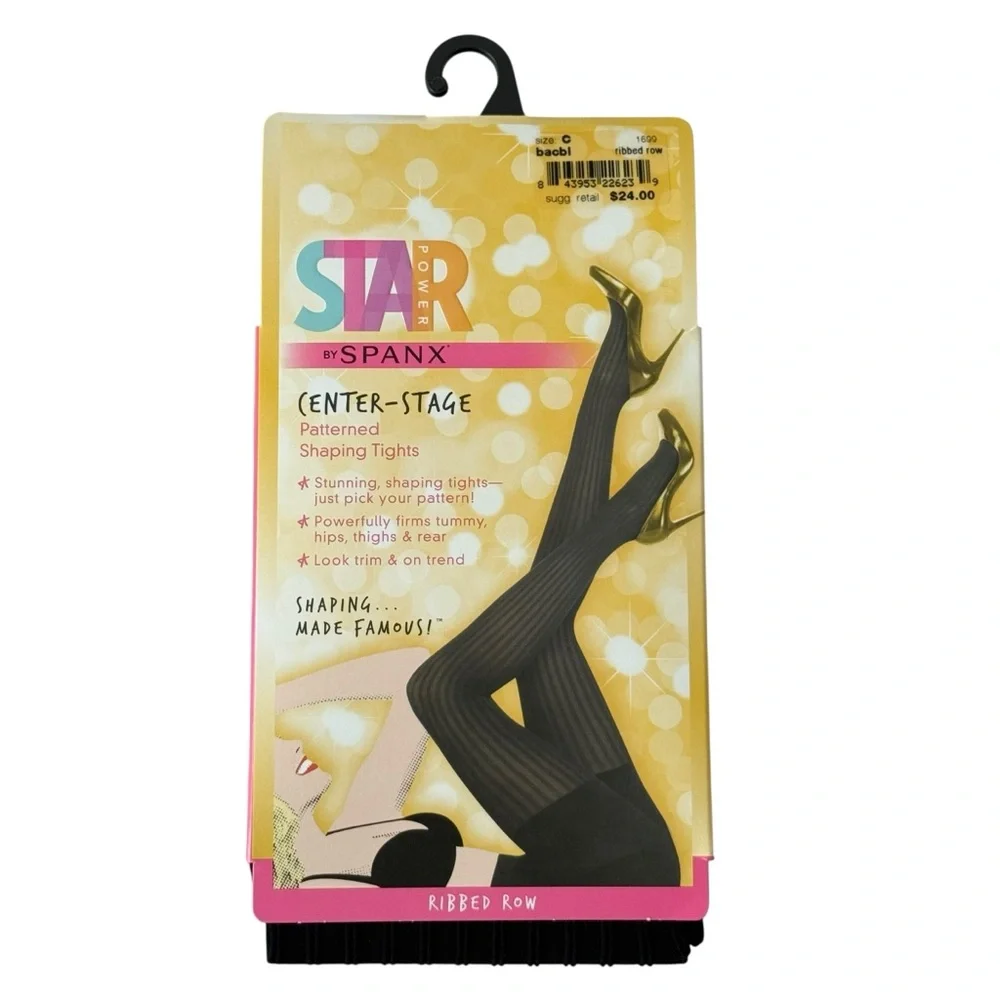SPANX Star Power by Spanx Women's Ribbed Row Shaping Tights Black Size C New